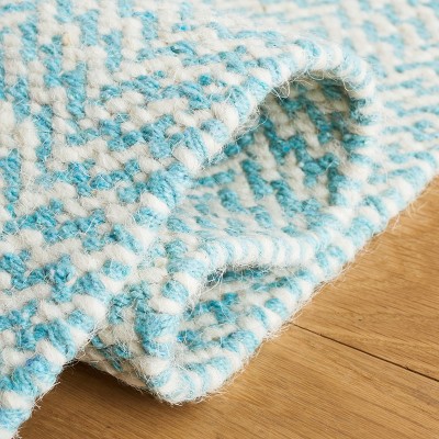 Teal and Ivory Hand-knotted Wool Runner Rug