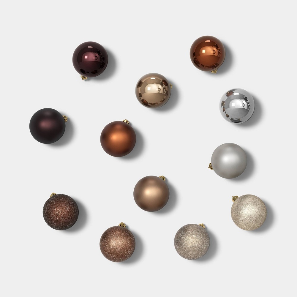 50ct Shatter Resistant Round Christmas Tree Ornament Set Metallic Silver/Champagne/Brown - Wondershop™