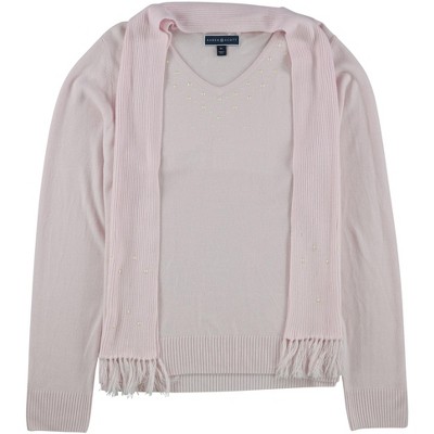 Karen Scott Womens Detachable Scarf Pullover Sweater, Pink, X-Large