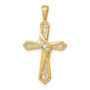Black Bow Jewelry 14k Yellow Gold 1/20 Ctw Diamond Passion Cross Pendant, 18 x 33mm - 1 of 4