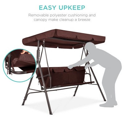 Brown Steel 2-Person Outdoor Convertible Canopy Swing Glider