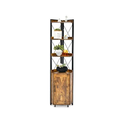 71 In. Tall Corner Storage Cabinet with 3-Tier Shelf and Enclosed Cabinet