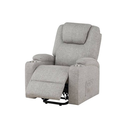 Gray Leather Power Lift Recliner with Wood Frame