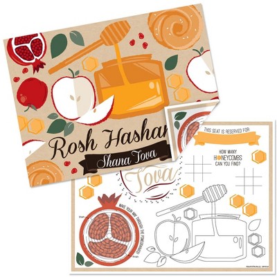 Big Dot of Happiness Rosh Hashanah - Paper New Year Coloring Sheets - Activity Placemats - Set of 16