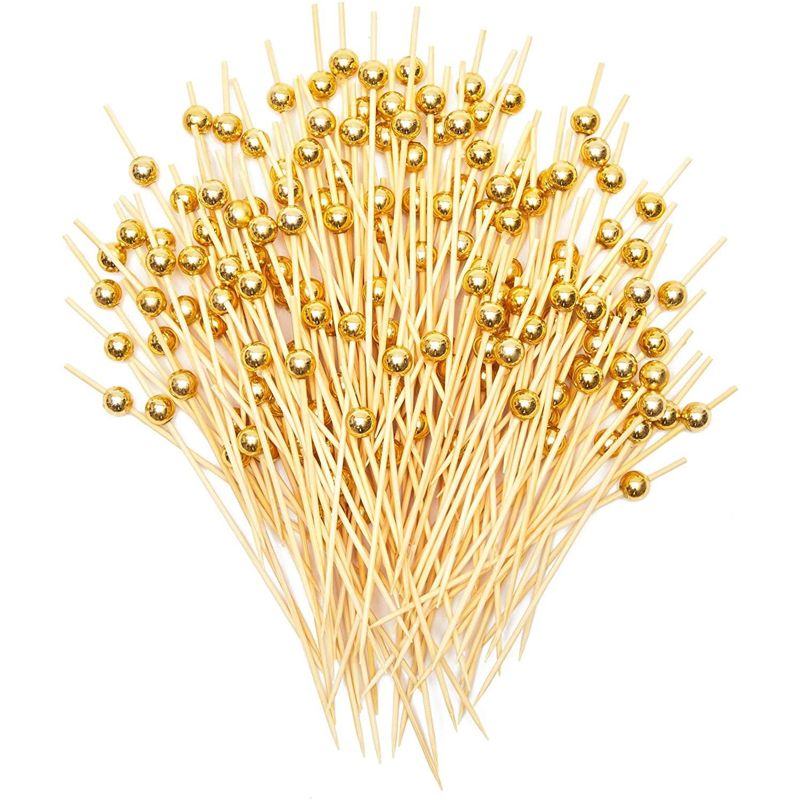 Okuna Outpost 150 Pack Bamboo Toothpicks with Gold Pearl, Cocktail Picks for Appetizer (4.7 Inches), 5 of 8