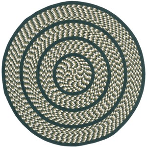 Ivory/Dark Green Solid Woven Round Accent Rug 4