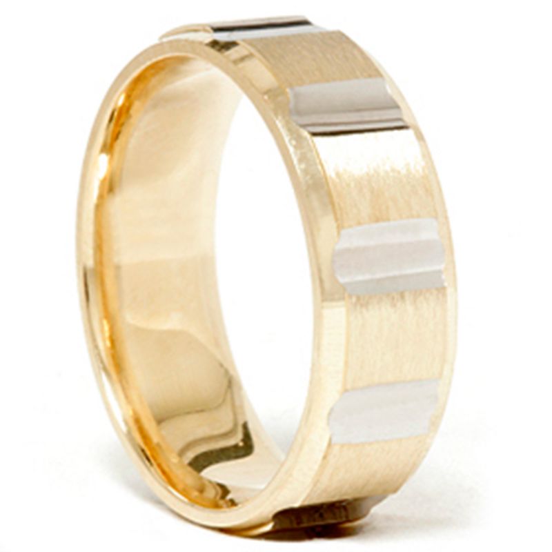 Pompeii3 Mens 7mm 14k Gold Two Tone Swiss Cut Wedding Band Ring, 1 of 5