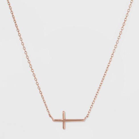 cross rose gold horizontal sterling necklace station silver target