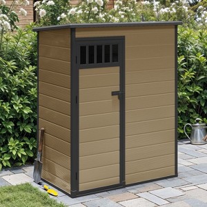 5x3FT Outdoor Storage Shed, All-Weather Plastic Storage Shed with Side Windows, Floor, Lockable Doors for Backyard Garden Pool Tool - 1 of 4