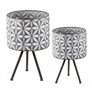 NAYSAYE Planter Metal Planter Set of 2 Round Galvanized gray Farmhouse Style for Outdoor Garden, Gray, 12"*19"*19" - 1 of 4