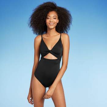 Women's Ribbed Plunge Front Cut Out One Piece Swimsuit - Shade & Shore™  Black 34b : Target