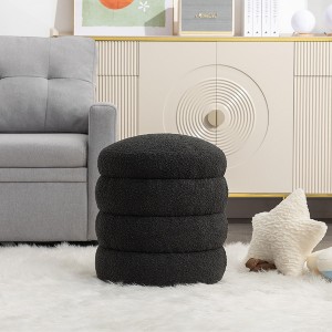 Sapphtopaz Modern Round Ottoman Small Upholstered Vanity Stool with Fabric Accent Stools for Living Room, Bedroom - 1 of 4