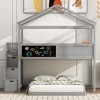 Kumasinova Twin-Over-Full House Bunk Bed with Storage Staircase & Blackboard – Pine Wood Bed Frame, Pitched Roof + Window, Fence-Shaped Guardrails - 2 of 4