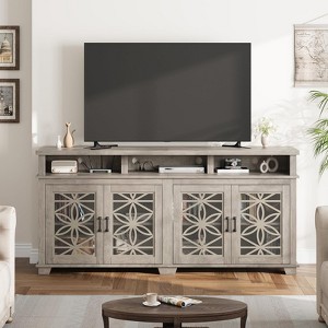 80" Farmhouse Media Console with Lights & Storage - Mid Century Modern TV Stand Cabinet with Glass Door for Living Room or Bedroom - 1 of 4