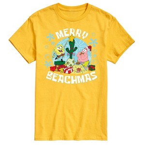 Men's - SpongeBob SquarePants - Merry Beachmas Patrick and Spongebob Short Sleeve Graphic T-Shirt - 1 of 4