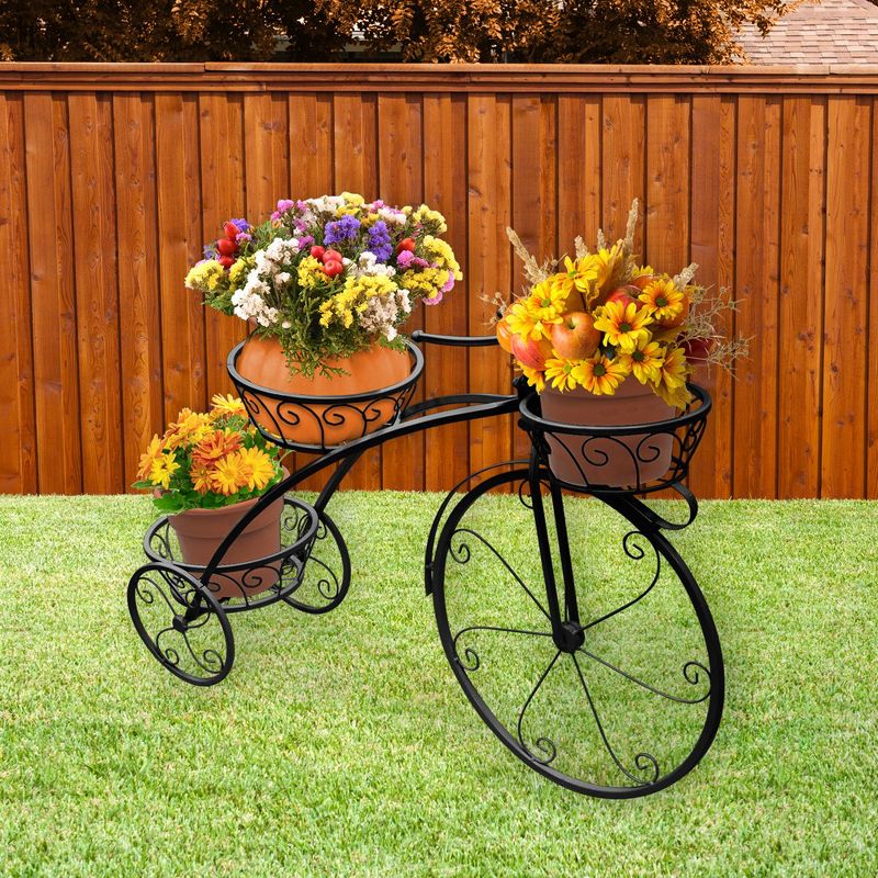 Sorbus Tricycle Plant Stand - Flower Pot Cart Holder - Ideal for Home, Garden, Patio (Black), 5 of 6
