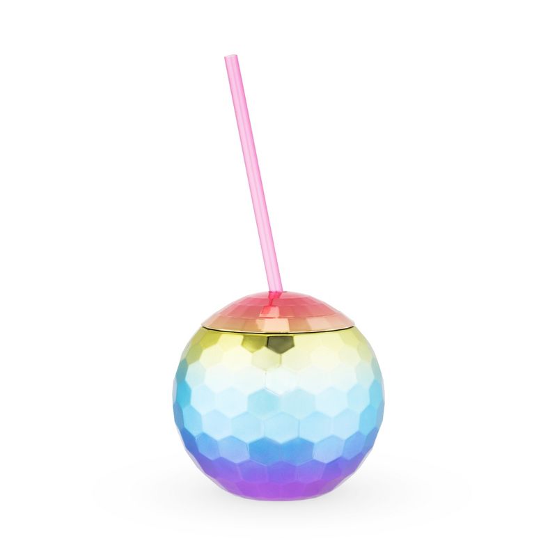 Blush Rainbow Disco Ball Cup with Straws for Parties - 16 Ounce Cute Sparkly Glitter Cocktail Disco Ball Drink Tumbler, Party Supplies, 1 of 5