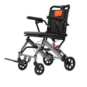 Portable Folding Wheelchair, Travel Wheelchair with Handbrake, Ultra-Light Wheelchair for The Elderly and Children - 1 of 4