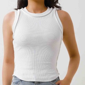 Women's Stretch Cotton Rib Tank Top - Slim Fit Crew Neck Casual Camisole Cherie Code - 1 of 4
