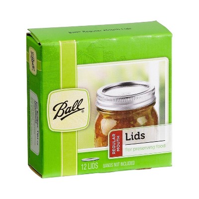 Ball 12pk Regular Mouth Mason Jar Lids Without Bands: Silver Metal Canning Jar Lids, Hand Wash, 2.75" Neck Diameter