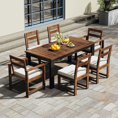 CAVINAS 7 Piece Patio Furniture Set Rectangular Outdoor Dining with Umbrella Hole Outdoor Dining Sets with 6 Chairs for Patio