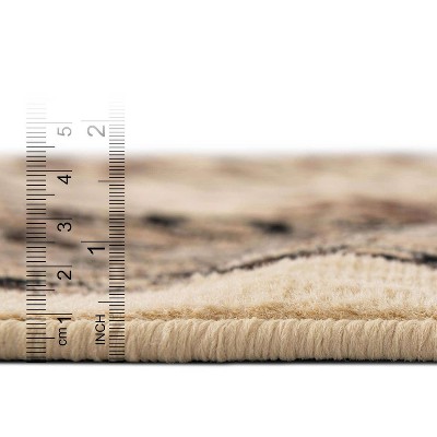 Ivory and Tan Easy-Care Synthetic Square Area Rug