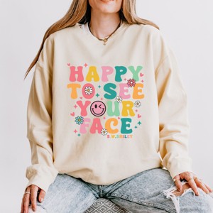 Simply Sage Market S.W.Smiley Happy To See Your Face  Lightweight Garment Dyed Sweatshirt - 1 of 4