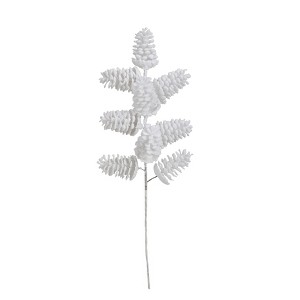 Storied Home Flocked Faux Pinecone Pick with Snow Finish, White - 1 of 2