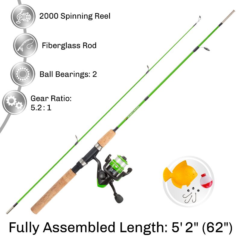 Leisure Sports Spinning Rod & Reel Starter Kit - 5'2", Green, 5 of 6