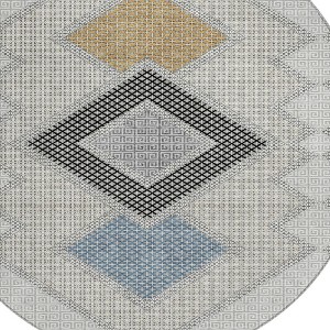 HomeRoots 8' Gray Gold And Charcoal Round Geometric Washable Indoor Outdoor Area Rug - 1 of 4