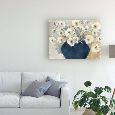 White Blossom Floral Canvas Art in Blue Vase, 35x47