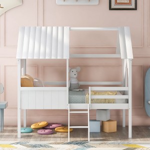 CAVINAS Twin Size Modern Low Loft Bed with Two Side Windows & Ladder,House Bed Frame for Bedroom,Kids Room - 1 of 4