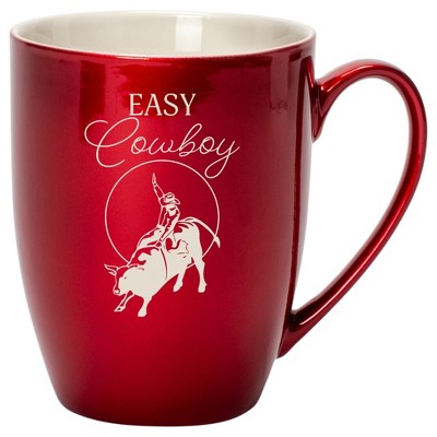 100 North Bull Rider 10 Ounce Cardinal Red Metallic Finish, Comfortably Fits Your Hands, New Bone China Coffee Tea Cup Mug, Easy Cowboy