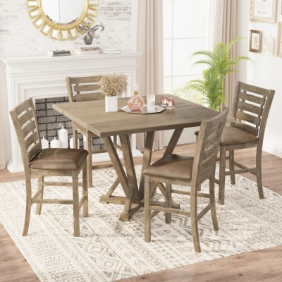 5pcs set Counter Table Set Square Counter Table Solid Wood Modern Farmhouse Rustic Look Distressed Look  3 packages