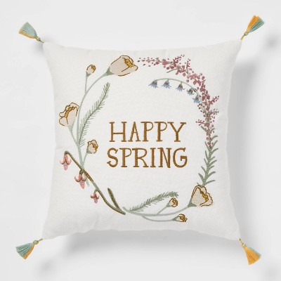 'Happy Spring' Square Throw Pillow Cream - Threshold™