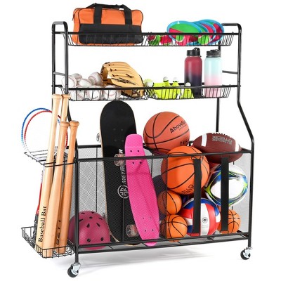 Ball Rack Organizer Holder For Garage - Indoor & Outdoor Large Garage ...