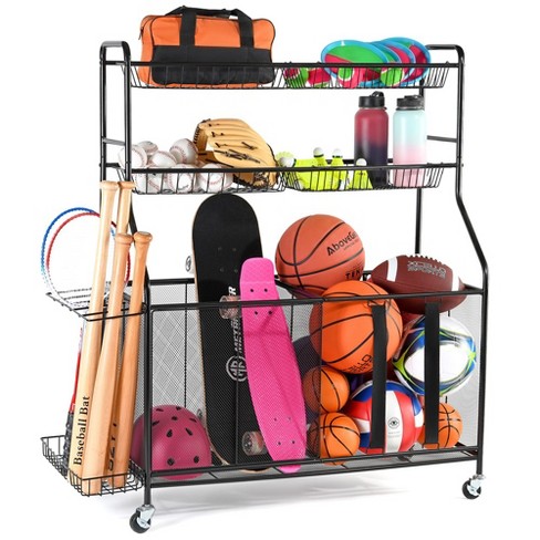 Ball Rack Organizer Holder For Garage - Indoor & Outdoor Large Garage  Sports Equipment Organizer With Baskets, Rolling Wheels & Breaks -  Homeitusa : Target