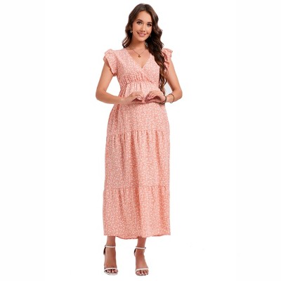 Women Summer Bohemian Floral Casual Wrap Midi Sun Dress