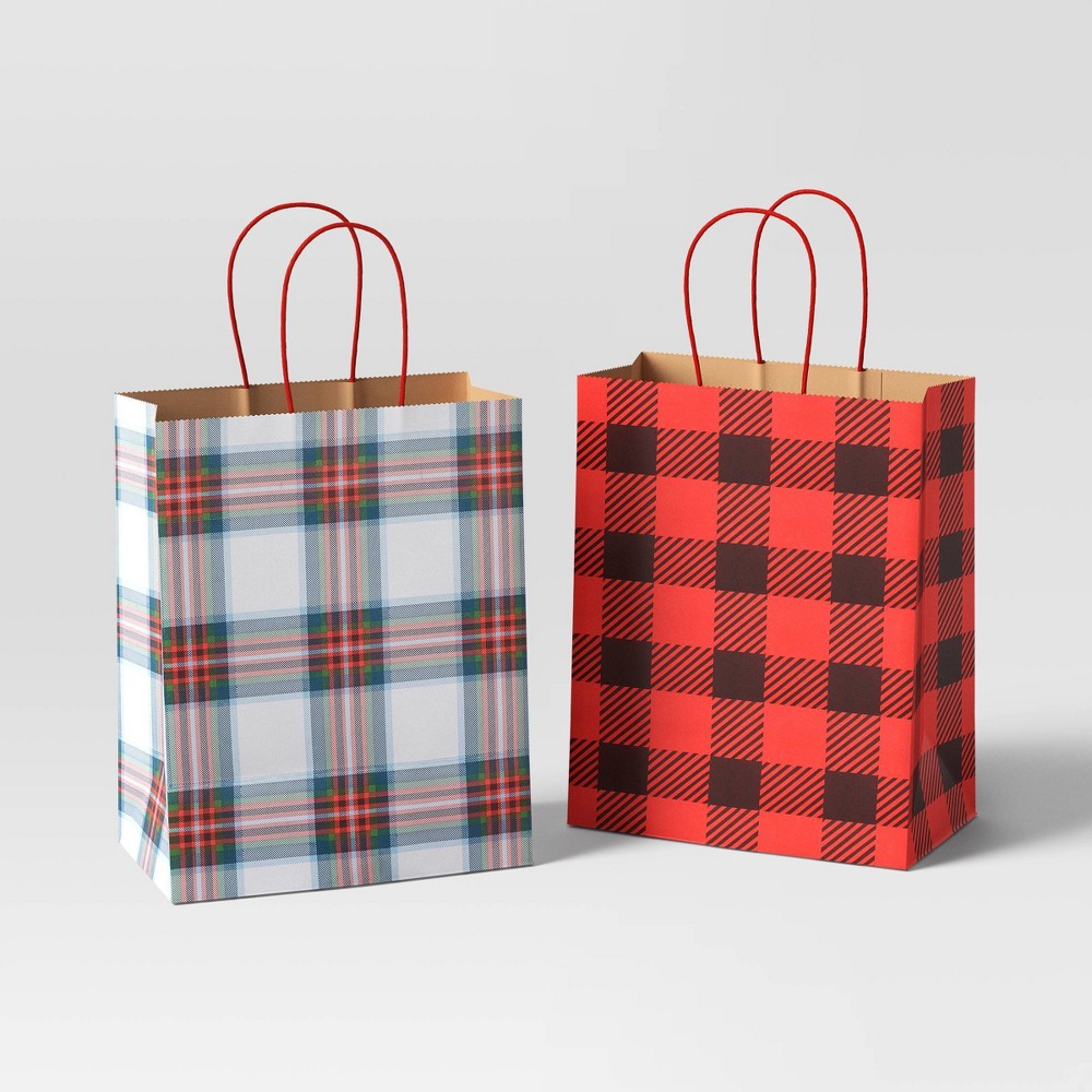 Case of 4, 2ct Cub Plaid Paper Handle Christmas Gift Bag Red/White - Wondershop™