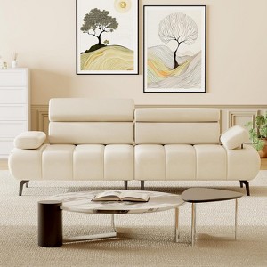86" Futon Sofa Bed, 3-Seater PU Leather Sleeper, Adjustable Backrest & Headrest, Convertible Loveseat for Living Room - 1 of 4