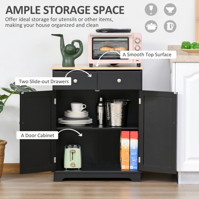 HBEZON Kitchen Storage Cabinet, Sideboard Floor Cupboard with Solid Wood Top, Adjustable Shelf, and 2 Drawers — фото 3