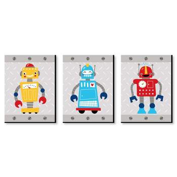 Big Dot of Happiness Gear Up Robots - Nursery Wall Art and Kids Room Decor - 7.5 x 10 inches - Set of 3 Prints