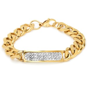 Steeltime Ladies 18k gold plated cuban bracelet with white resin and simulated diamonds, lobster clasp - 1 of 2
