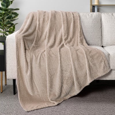 Taupe Twin Size Fleece Waffle Textured Blanket