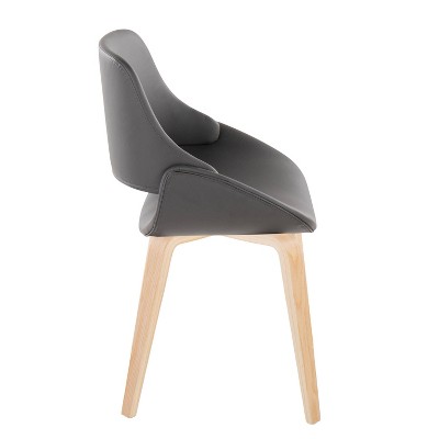 Set of 2 Grey Faux Leather and Natural Wood Side Chairs