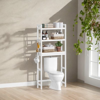 Maximize Bathroom Space: Versatile 3-Tier Over-The-Toilet Organizer with Adjustable Shelves and Bamboo Finish