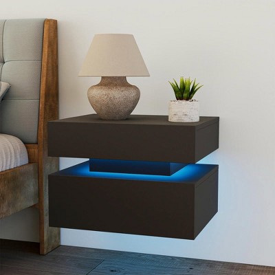 Resenkos Floating Nightstand with Lights, 1 Drawers Beside Table for Bedroom, Living Room, Study, White