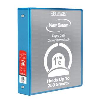 Bazic Products 3-Ring View Binder with 2 Pockets, 1.5", Cyan