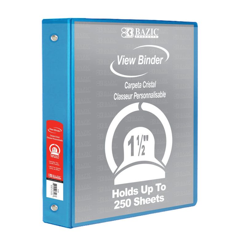 Bazic Products 3-Ring View Binder with 2 Pockets, 1.5", Cyan, 1 of 2