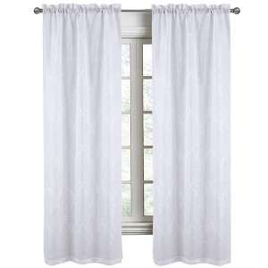 RT Designers Collection Pearl Emb Metallic Doily Rod Pocket Room Darkening Window Curtains for Bedroom 54" x 95" White - 1 of 4